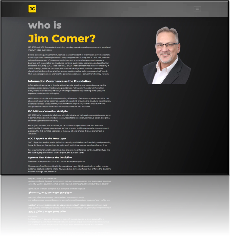 jimcomer.net website preview